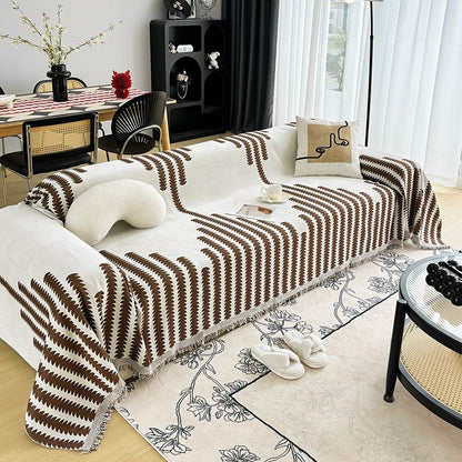 Full Sofa Cover  Throw Couch Slipcover  with Tassel Loveseat Chenille Couch Protector Fot Dog